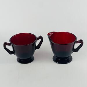 Anchor Hocking Vintage Royal Ruby Red Footed Creamer & Sugar Bowl